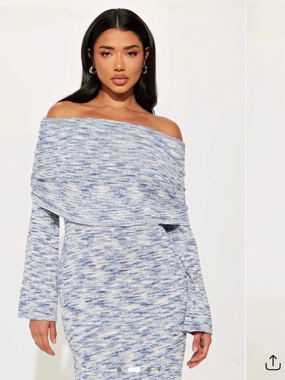 Off-Shoulder Maxi Dress in Blue & White Like New